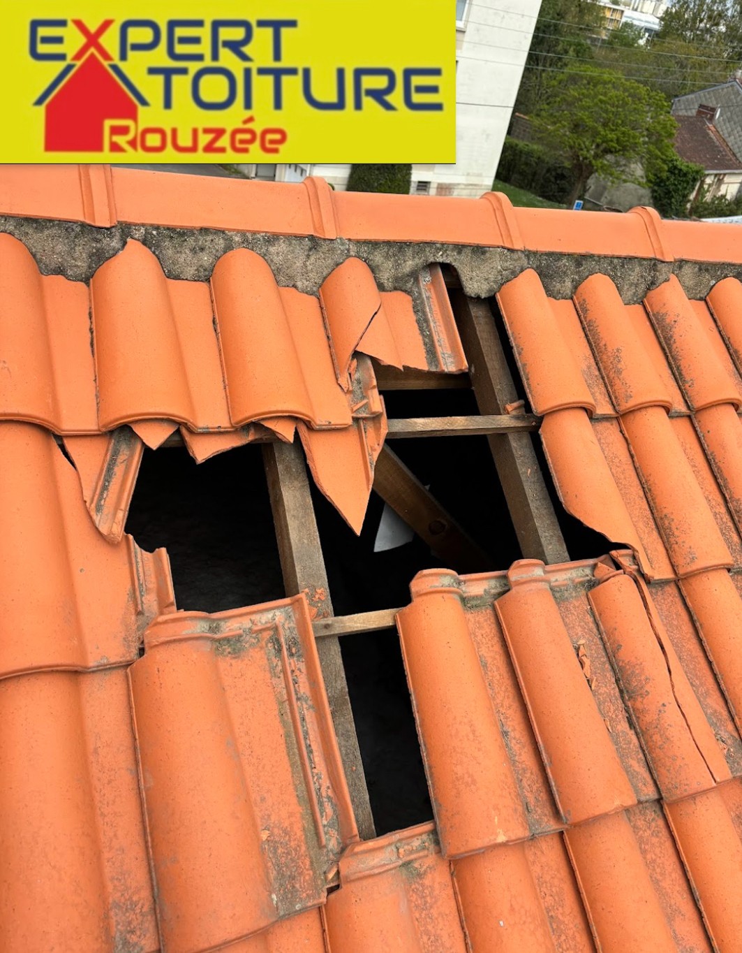 Dégât du à la tempête vent violent travaux d’urgence fuite 