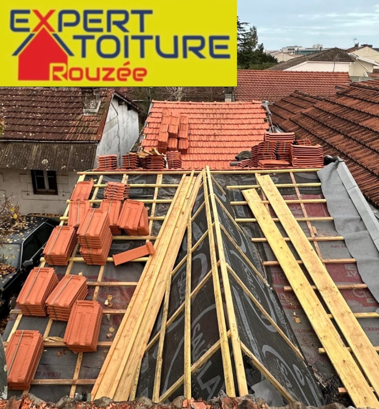 Remplacement de toiture et charpente et pose d’écran sous toiture par vapeur anti pluie 